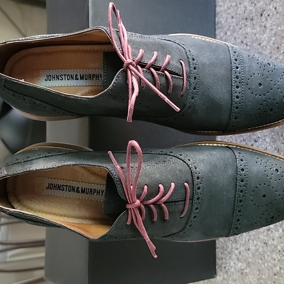 Men's  Johnston & Murphy Conrad, blue suede shoes, size 11 New. W/ extra laces. - Picture 3 of 8